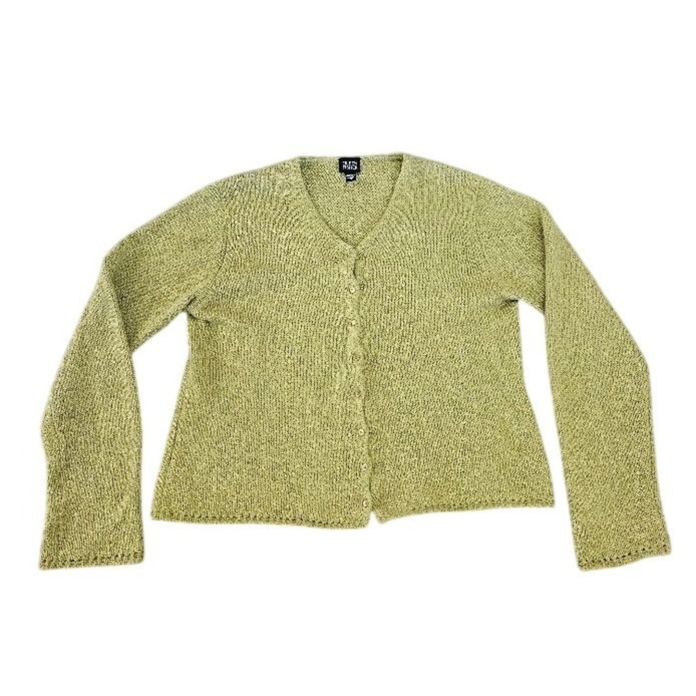 Eileen Fisher Silk Mohair Blend Cardigan Green V-Neck Knit Sweater Size Medium